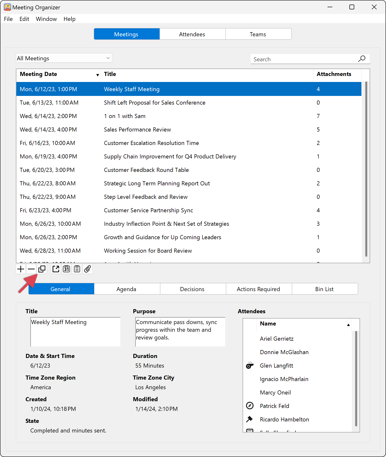 Summit Meeting Organizer Create Next Meeting in Series Button